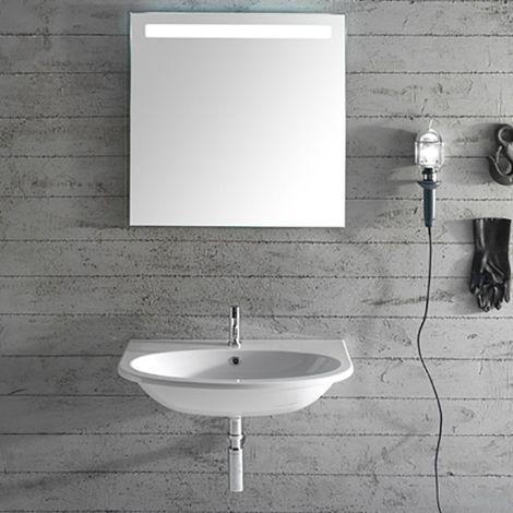 Keramik-Waschtisch für die Wandmontage 70x48 cm Globo 4All MD070BI Weiß - Keramik (1/3)