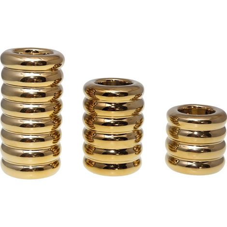 Lot de 3 Bougeoirs en Céramique Dorée pour Décoration de Table - 7 x 7 x 7/10,5/13,8 cm - PANGIVO (1/4)