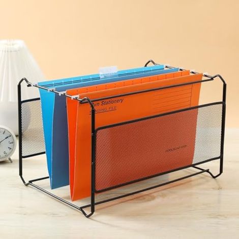 Support Dossier Suspendu avec Dossier de Documents, Support Maille Métallique Noire, Dossiers Suspendus A4 20 Pièces 5 Couleurs avec Onglets, Boite Dossiers Suspendu pour le Bureau et la Maison (1/5)