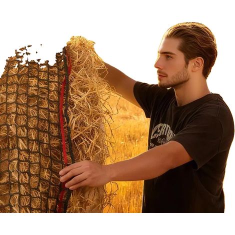 Filet à Foin en Balles Rondes, 1,80 x 1,80 x 1,80 m, 4,2 cm de Trou, Design Sans Nœud, Matériau PE Durable, Comprend des Attaches à Glissière et un Sac de Rangement (1/5)