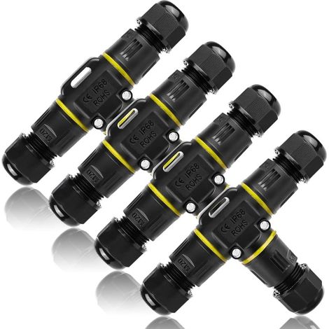 Connecteur Étanche Forme de T 4 Pièces Raccord Electrique Etanche IP68 Boîte de Jonction 3 Voies Connecteur Electrique Etanche Connecteurs de Câbles Étanches IP68 pour Câble de 3 à 12 mm de Diamètre (1/5)