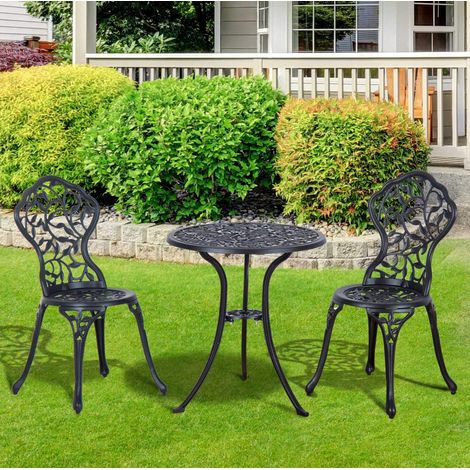 Set bistrot da giardino 2 posti con tavolo 60 x 65 cm e 2 sedie in alluminio nero OKWISH (1/5)