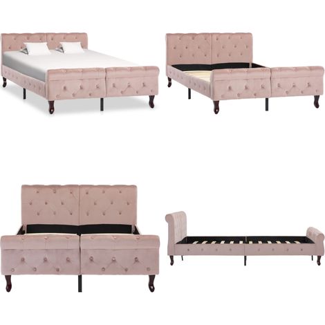 Cadre de lit sans matelas Rose Velours 120x200 cm - Cadre De Lit - Lit Double - Lit Rose - Lit Velours - Meuble Chambre - Home & Living (1/5)