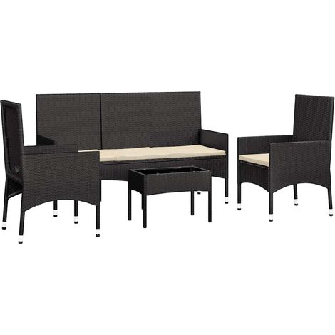 vidaXL 4 Piece Garden Lounge Set with Cushions Black Poly Rattan (1/5)