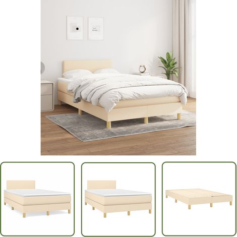 The Living Store Boxspringbett mit Matratze Creme 120x200 cm Stoff - Boxspringbett - Betten - Schlafräume - Cremefarbenes Bett - Doppelbett (1/5)