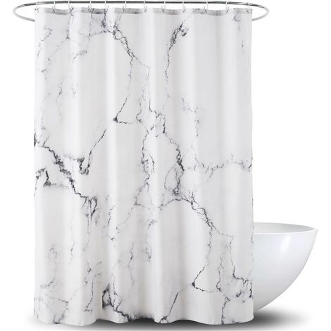 Rideau de douche en tissu - Imperméable avec ourlet renforcé - Lavable - En polyester imitation marbre, 180 x 180 cm (1/5)