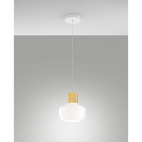 Suspension LED Kino 12 W 1300 lm 3000 K, structure en métal et verre borosilicate blanc, Ø 220 mm - Suspension design