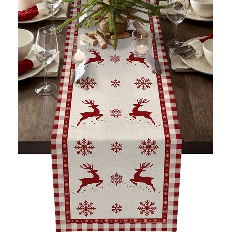 Chemise De Table De Noël - Motif Flocon De Neige Et Cerf - En Polyester - Pour Table À Manger 4 À 6 Places - 1 Pièce (1/5)
