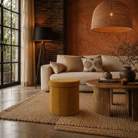 Coffre Pouf Pliable - HOME DECO FACTORY - Jules - Côtelé - Jaune (1/5)