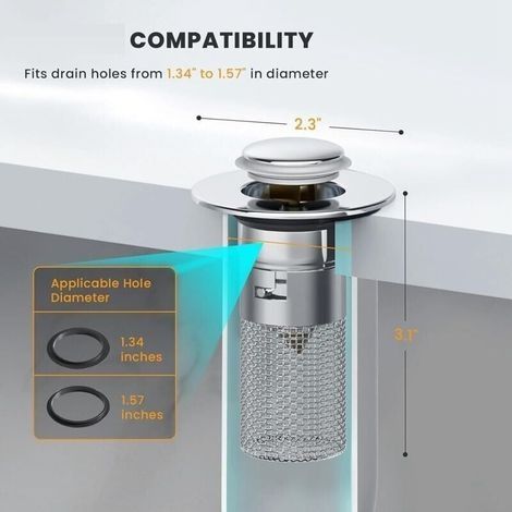 2 Stück Spülbeckenablaufstopfen, Waschbeckenablauf mit herausnehmbarem Filter 33–40 mm, universeller Pop-Up-Ablaufstopfen für Badezimmerwaschbecken, Edelstahl-Bodenablauffilter für Bad und Küche (1/4)