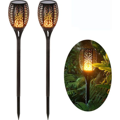 Torche Solaire LED 2pcs Flamme Vacillante pour Jardin Terrasse Patio Étanche Décoration Extérieure Compatible Durable Économie
