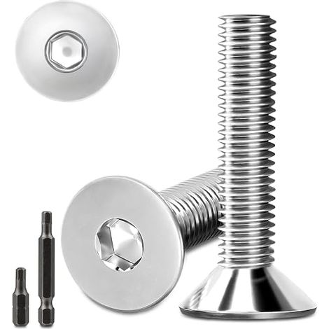 Lot de 25 vis à tête fraisée M6 x 45 mm en acier inoxydable à six pans creux M6 en acier inoxydable 7991/10642 vis à tête fraisée prise vis filetées vis à tête fraisée avec 2 pièces embout de (1/5)