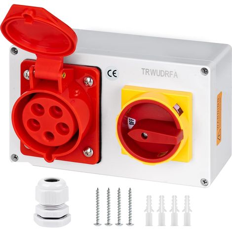 Prise Murale CEE 5P 400V 32A - Distributeur de Courant avec interrupteur principal à came verrouillable 0-1 (32A) - Boîtier de Distribution pour chantier, garage et industrie (1/5)