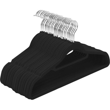 Premium Velvet Hangers - Non-Slip, Durable with Connecting Bar - Space Saving Hangers for Shirts, Jackets and Dresses (Black, 50 Pack)
