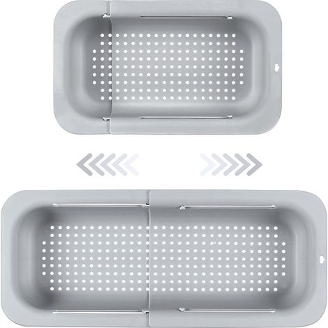 Passoire d'évier extensible - Matériau PP alimentaire - Trous de drainage efficaces - Porte-séchage rapide pour vaisselle - Facile à nettoyer et durable. (Gris clair) (1/5)