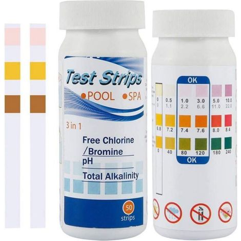 Lot de 100 Bandelettes de test, Chlore pH Alcalinité, Piscine Spa Jacuzzi, Eau claire (1/3)