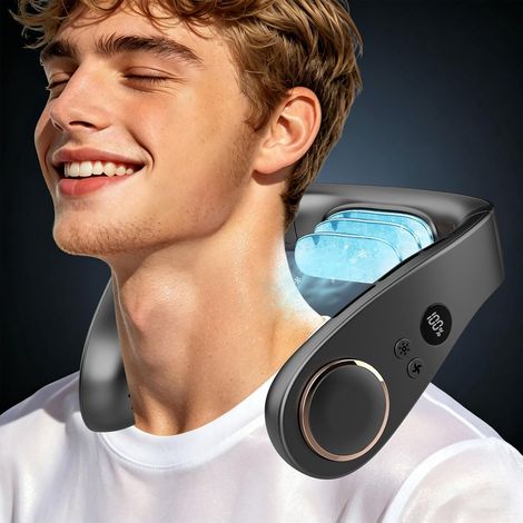 Ventilateur Cou Rechargeable,5500mAh Petit Climatiseur Mobile Ventilateur de Tete Ultra Silencieux,Refroidissement et Ventilateurs Autour du Cou sans Lame Personnel pour Extérieur Voyage Camping DE (1/5)