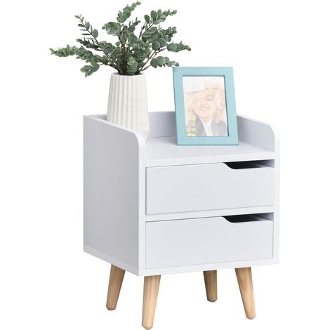 Table de chevet/d'appoint multifonctionnelle pour salon ou chambre, avec 2 tiroirs spacieux, pieds en pin surélevés, design moderne, 33 x 28 x 42 cm, blanche. produit de haute qualité.