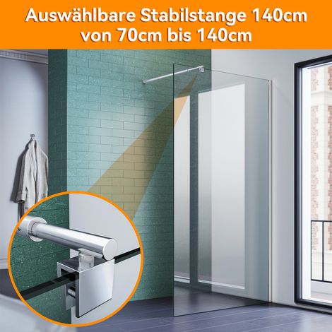SONNI Walk in Dusche Duschwände Duschwand Duschabtrennung NANO 8mm Klares Sicherheitsglass 90x200cm mit ausziehbar Stabilisator 70-140cm