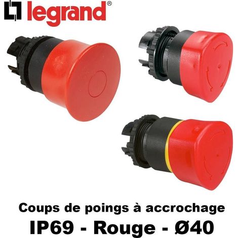 Coup de poing à accrochage rouge IP69 - Osmoz - type de coup de poing à accrochage - Pousser tirer - coupure d'urgence
