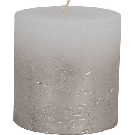 Pillar Candle With Metallic Ombre Base - Paraffin - L10 x W10 x H10 cm - Silver/White
