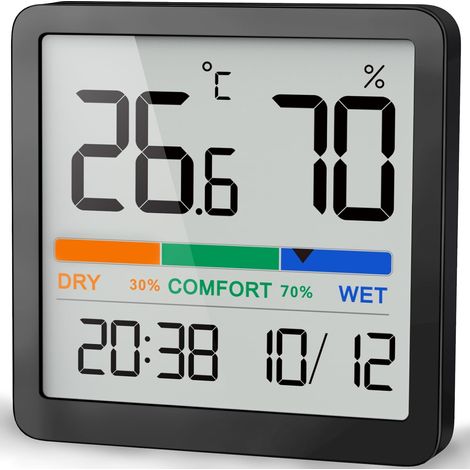 Thermometer und Hygrometer für den Innenbereich – 1 Stück – Schwarzer Kunststoff – Präzises LCD-Display – Wohnzimmer, Schlafzimmer, Büro – 7 cm (1/5)
