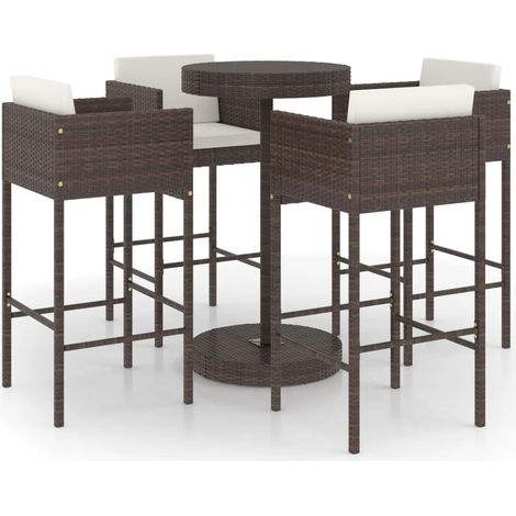 Garden Bar Set  Brown, Cream White  PE rattan, Powder-Coated Steel vidaXL