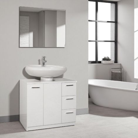 Mobile copricolonna sottolavabo con anta e 3 cassetti CLASSIC Bianco Lucido (1/2)