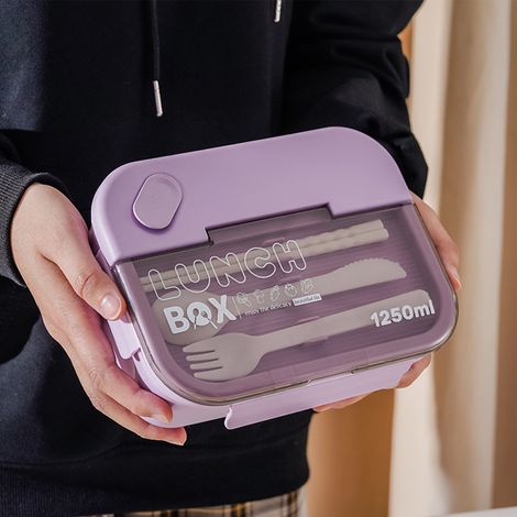 Boîte à lunch à 3 compartiments, 1250 ml, violette, anti-fuite, en silicone PS/PP, compatible micro-ondes, idéale pour le bureau. (1/5)