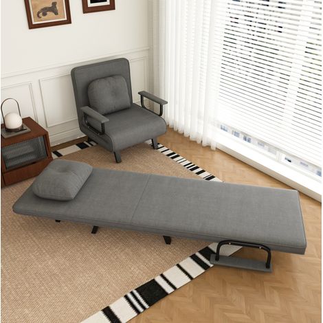Poltrona relax reclinabile a 5 posizioni, posizione sdraiata 180 gradi, tessuto ciniglia grigio, struttura in metallo (1/5)
