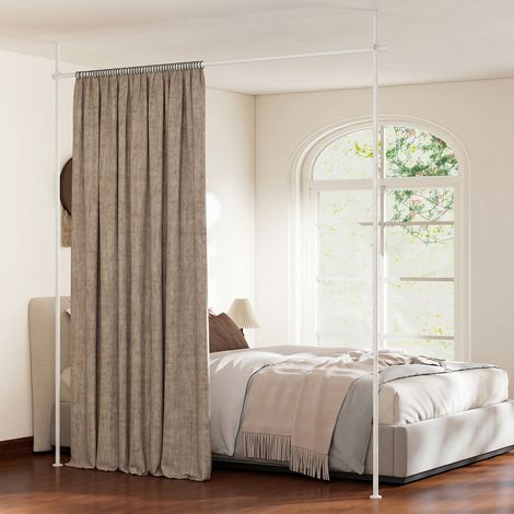 Tringle Rideau sans Perçage, Hauteur 120-314 cm, Largeur 73-183 cm, Séparateur de Pièce en Métal, Cloison Stable Extensible du Sol au Plafond, Blanc (1/5)