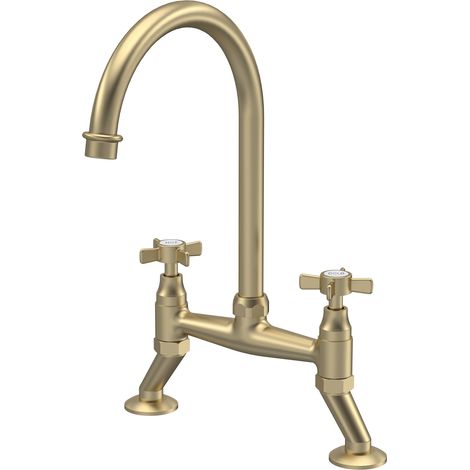 Nuie Bridge Kitchen Sink Mixer Tap Crosshead Handle - Brushed Brass (1/2)