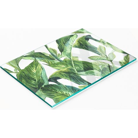 Planche décorative multifonctionnelle pour cuisine, en verre trempé, motif feuilles, 80 x 52 cm (1/5)