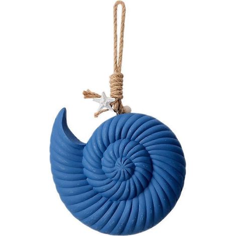 Décoration murale méditerranéenne : suspension en bois, coquillage et étoile de mer, style vintage, pour salon ou plage, bleu foncé. (1/5)