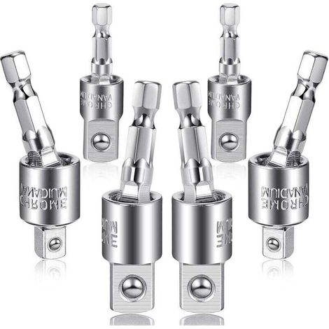 Ensemble d'adaptateurs de -DOUilles pour perceuse électrique 6 pièces Adaptateur de tournevis à percussion Adaptateur de -DOUille pour perceuse à percussion à tige hexagonale rotative à 360 degrés-DOU