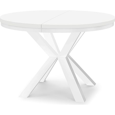 Table à manger ronde extensible RAL avec cerclage métallique, style loft, industriel, diamètre : 100 / 200 cm, couleur : blanc (1/4)