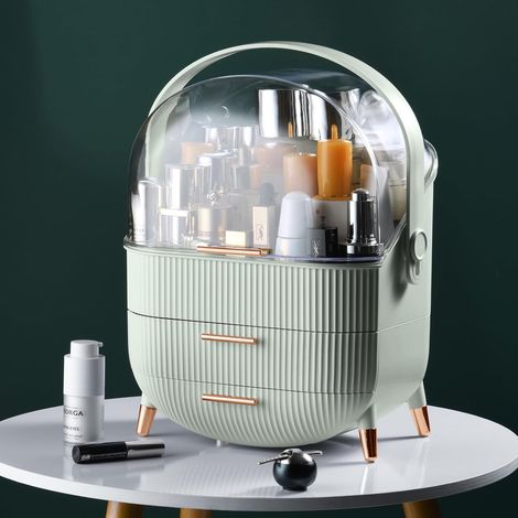 GBLY Elegante PortaTrucchi da Toilette Verde – Anti-polvere & anti-acqua, a cassetti, grande capacità, per comodino/bagno/soggiorno (Regalo di Natale)