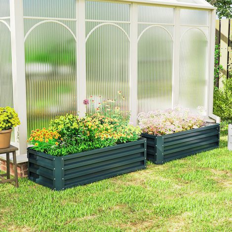 Aiuola rialzata in metallo, set da 2, fondo aperto, per giardino o balcone, 110x50x30 cm, verde