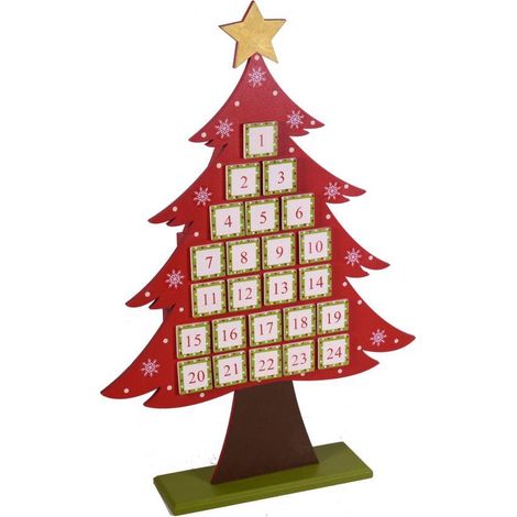 Calendario dell'avvento legno rosso albero cm36x8h53