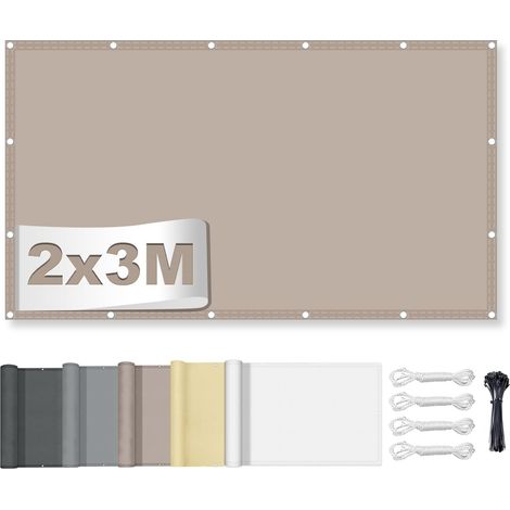 Voile d'ombrage rectangulaire avec œillets, en tissu 95 % de protection UV, résistant à la déchirure et aux intempéries, avec corde, pour balcon, terrasse, jardin, 2 x 3 m, kaki (1/5)