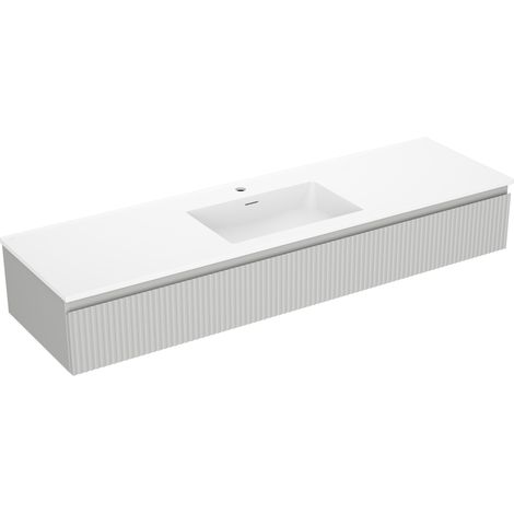 Mexen Rivel Badezimmerschrank 160 cm mit Waschbecken Otis, 1 Schublade, gerillt, grau matt/weiß matt - 91A20-16023-1-BF62-W18M0