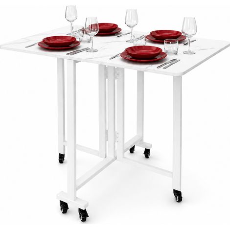 Tavolo Pieghevole Pranzo Scrivania Multiuso con Ruote Effetto Marmo 120x80x75cm (1/5)