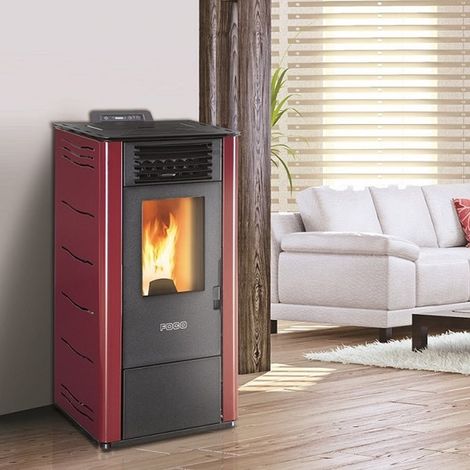 Stufa a Pellet FOCO Bordeaux - Basic Steel 10 - Classe Energetica A+ - Stile Minimale - Ventilazione Frontale (1/4)