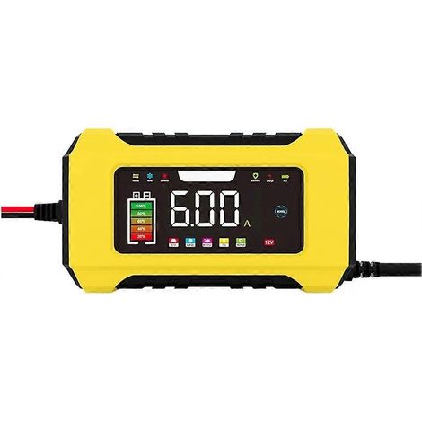12V 6A Vollautomatisches Kfz-Batterieladegerät mit LCD-Display, Impulsreparatur-Ladegerät, EU-Stecker, Gelb (1/5)