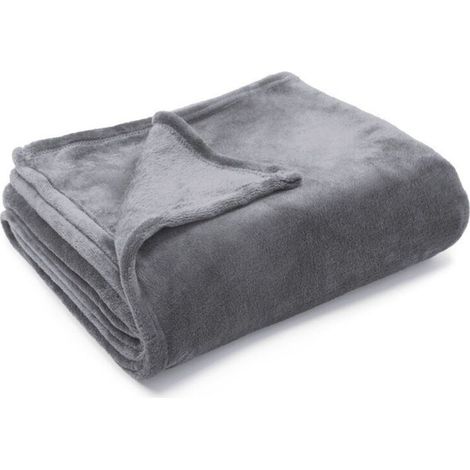 Couverture en flanelle épaisse 150 x 210 cm – Fibre de polyester douce et respirante – Couleur grise pour canapé et lit