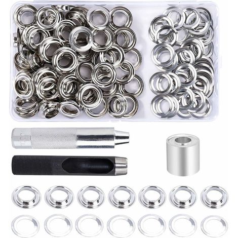 Grommet Kit Eyelets Tools 14mm 100 Sets Eyelets with 3pcs Grommet Eyelet Tools and Storage Box for DIY Craft Fabric Tarpaulin (1/5)