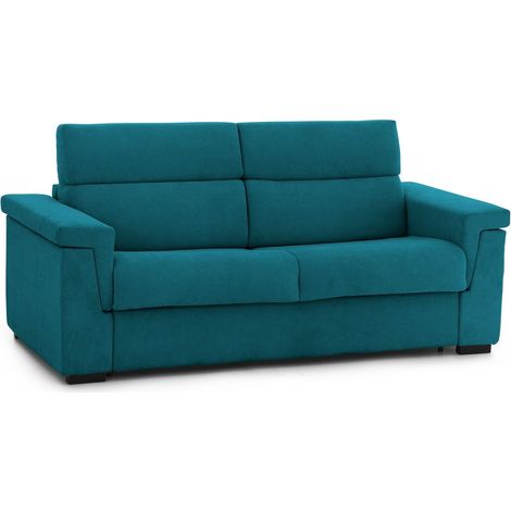 Divano Letto 2 Posti Biscossi, Sfoderabile, Contenitore Made in Italy, di Apertura a Ribalta, 205x95 cm Azzurro