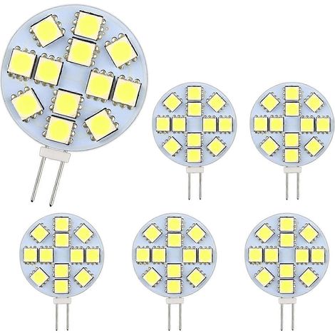 Ampoule LED G4 2 W, AC/DC 12-24 V, 200 lm, blanc chaud 3000 K, 12 LED SMD 5050, équivalent halogène 20 W, non dimmable, ampoule LED ronde G4, lot de 6 (1/5)