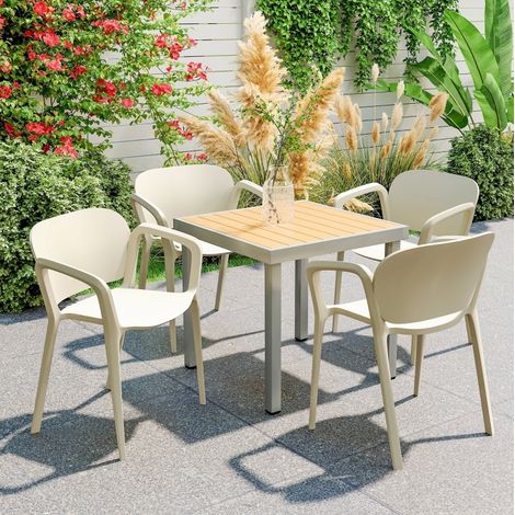 Silla jardín apilable set de 4 con brazos blanca HAVRYA (1/4)