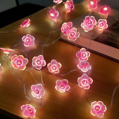 Guirlande lumineuse LED en fleurs de cerisier - 2 m - 20 LED - Batterie intérieure - Pour décoration de printemps, mariage, fleurs de cerisier (1/5)